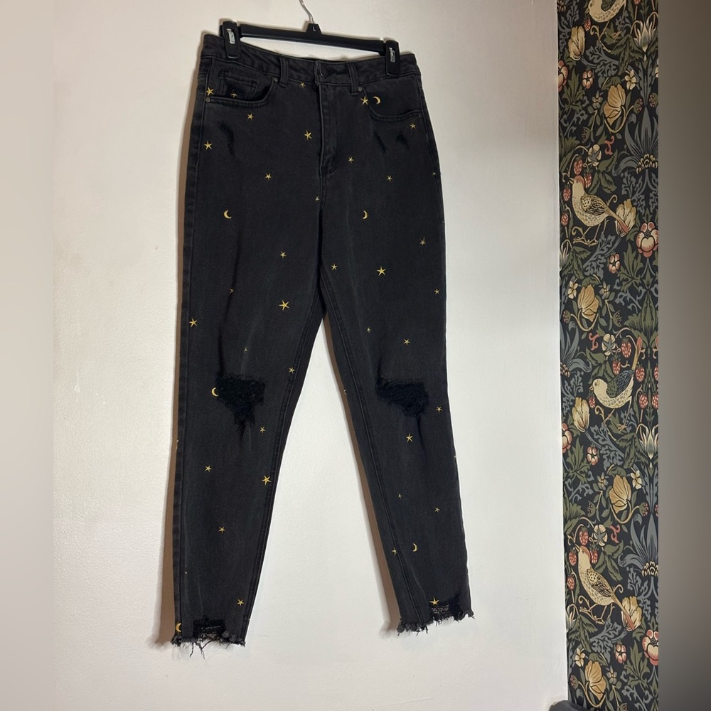 Tinseltown Black Celestial distressed jeans Sz 9 witchy goth grunge